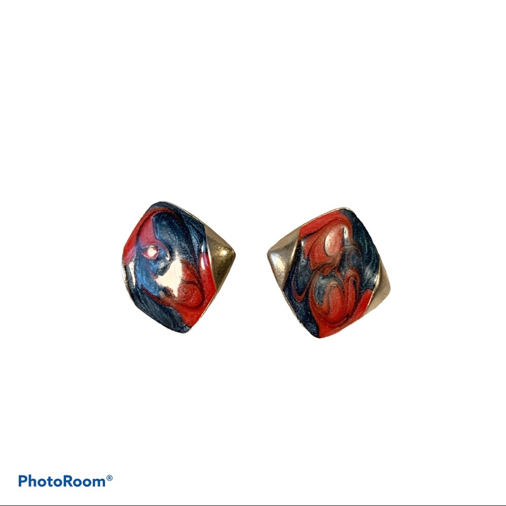 Vintage 80’s Bold Gold &Colorful Swirled Earrings
